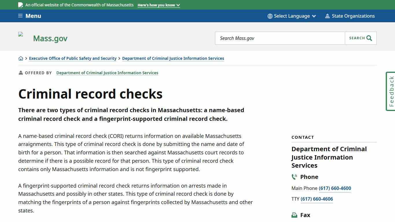 Criminal record checks | Mass.gov